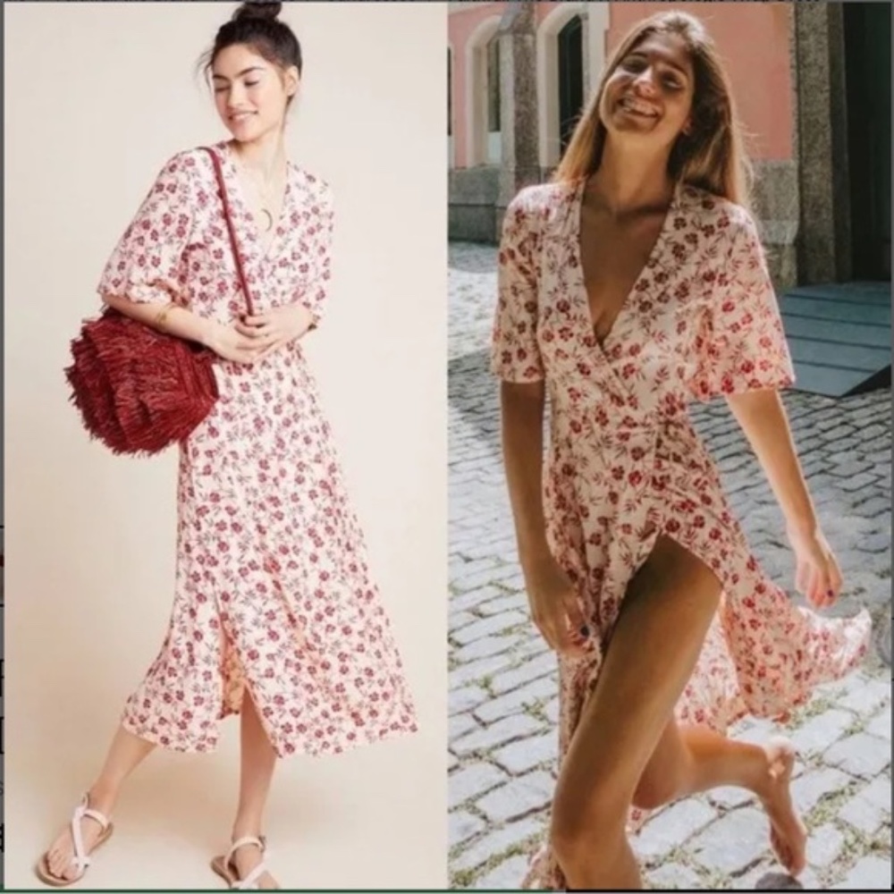 NWT FAITHFULL THE BRAND x ANTHROPOLOGIE Rivera Midi Wrap Dress